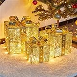 クリスマスギフトボックスライト 3個セット クリスマスデコレーション クリスマス装飾品 クリスマスLEDイルミネーション クリスマスツリー 飾り セット LEDライト クリスマスツリー 飾り 装飾 写真小道具 15.5/20.5/25.5cm 屋内屋外