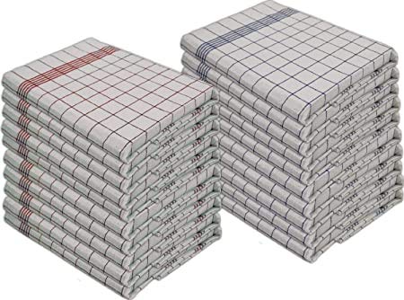 Gluecksshop Lot de 24 torchons professionnels 100 % pur coton, 50 x 70 cm, env. 62 g. Par torchon rouge ou bleu (lot de 24)