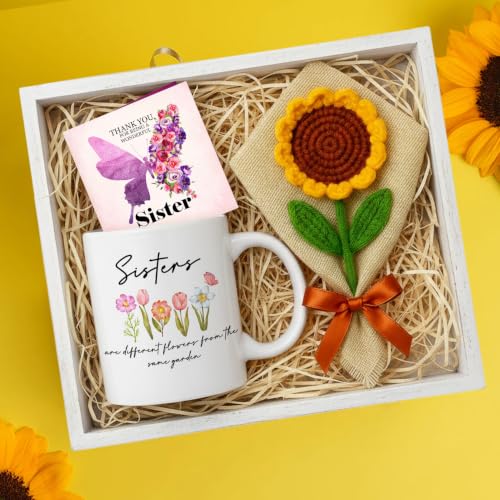 Image of TIED RIBBONS Rakhi Gift for Sister - Raksha Bandhan Return Gift for Girls Combo Gift Set - Artificial Crochet Flower Bouquet and Printed Coffee Mug (325ml) and Greeting Card - Rakhi Gifts for Sister