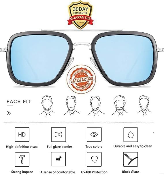 Tony Stark Sunglasses Retro Aviator Sunglasses Square Metal Frame (Tony Stark Same Color AND Spiderman the Same Color) - Image 5
