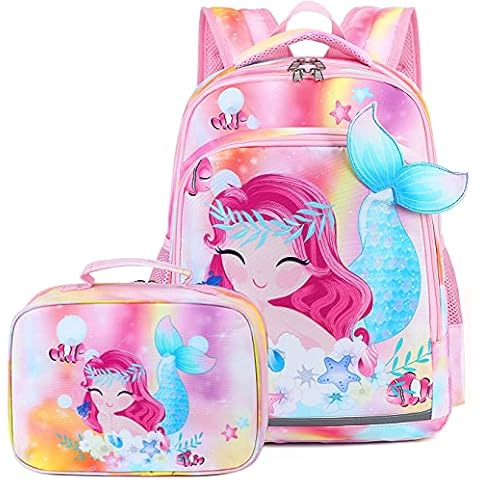 LEDAOU Backpack for Girls Children's Backpack School Backpack with Lunch Box for Girls Bookbag School Bag Preschool Nursery Toddler Backpack, Tie Dye Pink Purple, L Cover