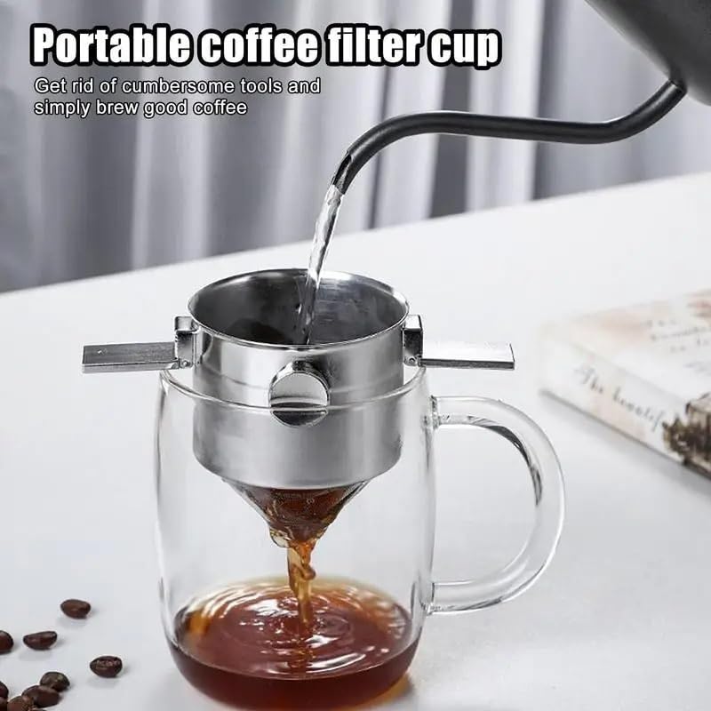Feinmaschiger, wiederverwendbarer Kaffeefilter for Übergießen, Edelstahl, großes Fassungsvermögen for Tee und Kaffee, feinmaschige Filter