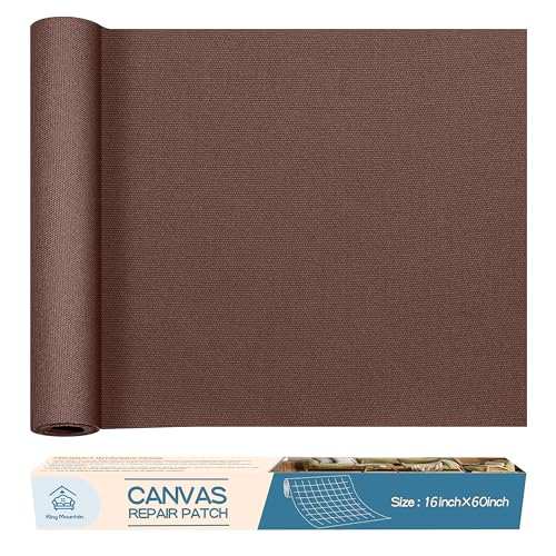 KING MOUNTAIN Canvas Repair Patch 16×60 Inch Self-Adhesive Waterproof Fabric Patch for Sofas, Tents, Furniture,Tote Bags, Car Seats (Brown)