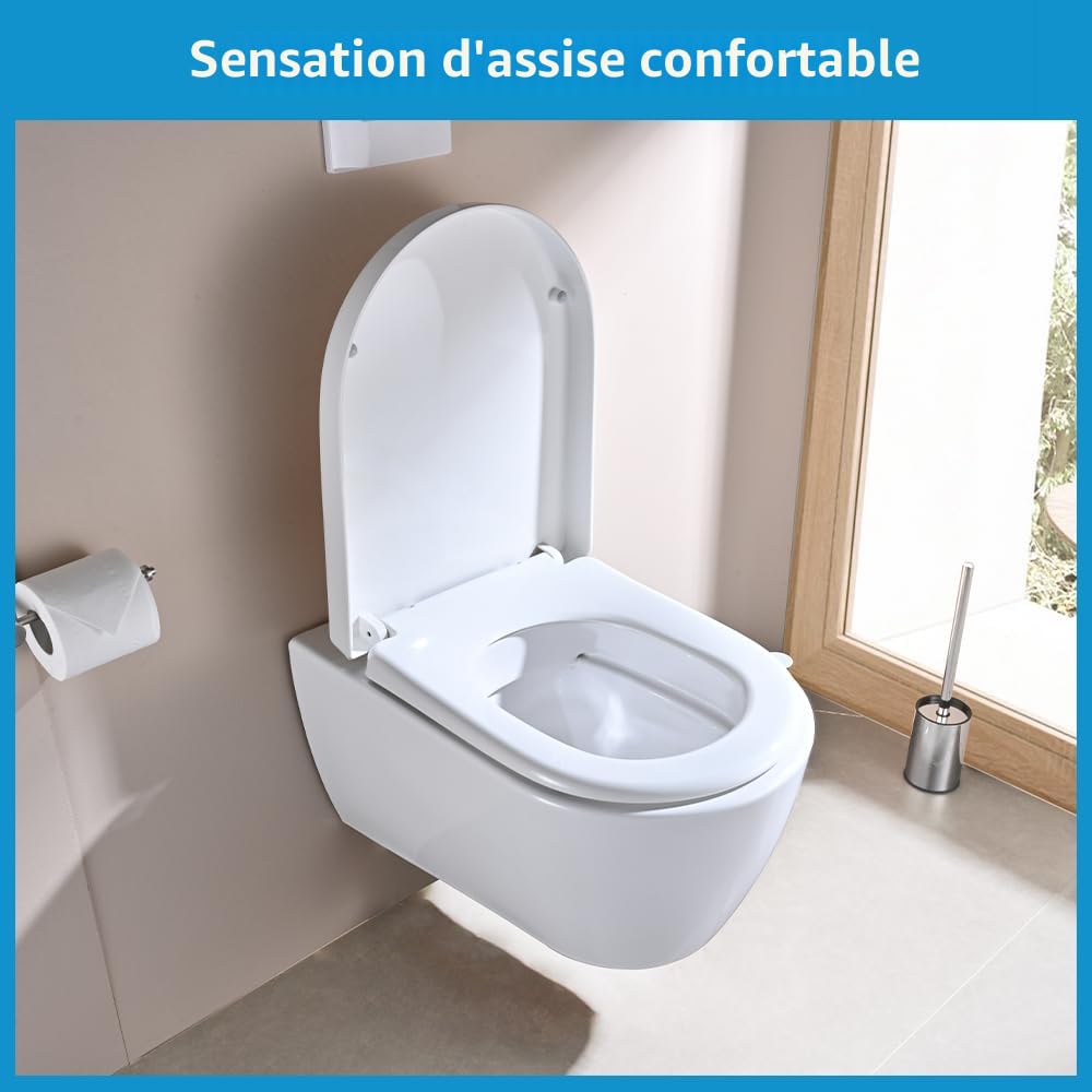 Abattant WC Forme D, YEAUPE PRO Cuvette Toilette avec Frein de Chute, Lunette WC Avec Charnière Métallique, Lunette de Toilette 44,6 * 36,1 * 5 CM, Gabarit d'installation Inclus