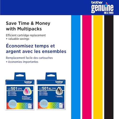 Image of Brother Genuine LC501XL3PK 3-Pack High Yield Cyan, Magenta, and Yellow Ink Cartridges (for use with Work Smart 1260, 1360, and 1410 Printers)