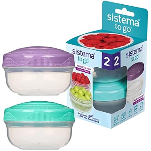 Sistema to GO PortionPod Food Storage Containers, Small Snack Pots, BPA - Free, Assorted Colours, 2 x 210 ml Cover