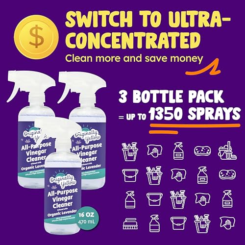 Image of Originally Yellow Lavender distilled white vinegar for cleaning purpose Spray | Cleaning Vinegar For home | Living Room, Bathroom, & Kitchen | Plant-Derived All Purpose Cleaner Spray | 3 Pack