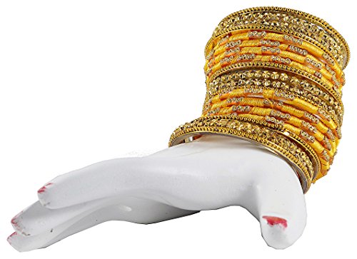 Image of NMII Silk thread Glass Bangle Set for Women (FF70-Yellow-2.2, Yellow, 2.2 Inch, 40 Bangles set)