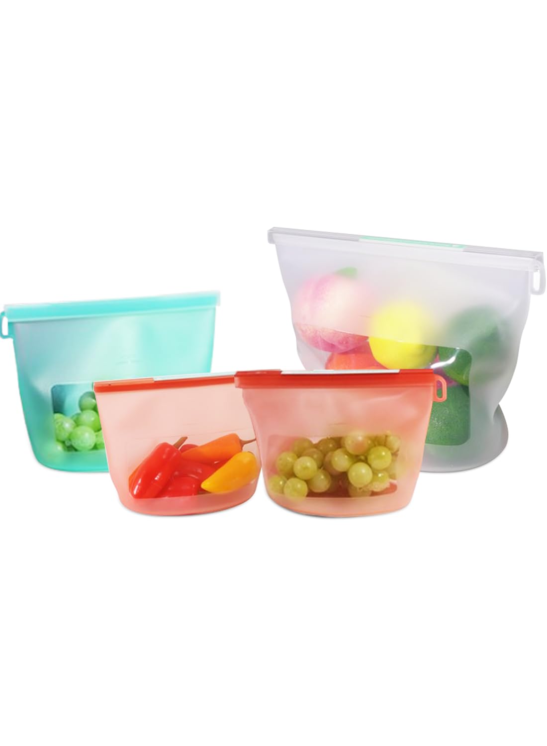 Reusable Silicone Food Storage Bags 4Pack with 2 Sandwich, 1 Lunch, and 1 Half-Gallon Bags, Multiuse Pouches Stand Up Zip Container for Soup and