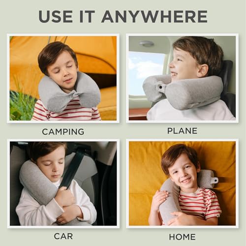 Image of Dot&Dot Twist Memory Foam Kids Travel Pillow, Bendable Neck Pillow for Airplane, Car and Home, 23-Inch Adjustable Roll with Washable Cotton Cover
