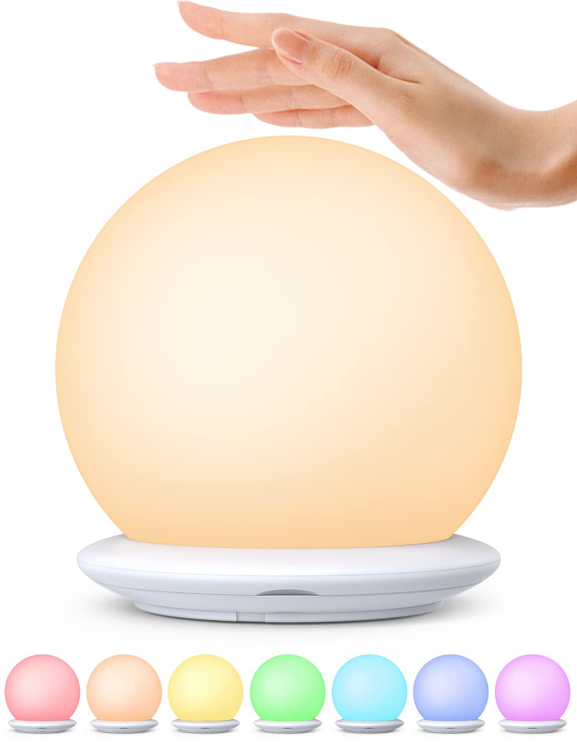 KOOFIT Luz Nocturna Infantil, Luz Quitamiedos Infantil Recargable con Control Táctil, Temporizador, 8 RGB Colores Lámpara Bebe Noche para Niños, Dormitorio, Guardería, Regulable Luz Presença Bebe