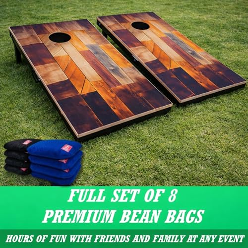 Image of Beewibe Classic Cornhole Board Game Kit - Available in 4'x2' Size - Comes with 8 Cornhole Bags (Cornhole Board Game Set) (Color Block Rustic)