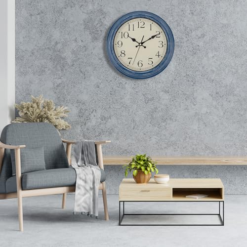 Image of Foxtop 12 Inch Wall Clocks Battery Operated Silent Non-Ticking Classic Vintage Retro Wall Clock Decorative for Office Living Room Kitchen Home (Blue)