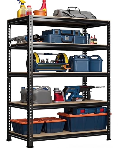 Image of PrimeZone Storage Shelves, 27.5 inch W X 12 inch D X 59 inch H Adjustable Metal Heavy Duty Garage Shelving Unit, 5 Tier Industrial Standing Utility Rack Organizer for Warehouse, Pantry, Kitchen, Basement, Black