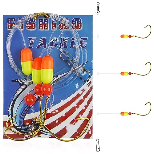 SILANON 6 Pack Pompano Rigs Surf Fishing Rigs Saltwater Triple Drop Pompano Rigs with Snell Floats Circle Hooks Beads Pre-Rigged Saltwater Fishing Rigs Tackle for Beach Surf Pier Jetty