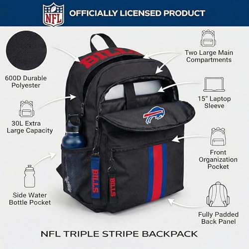 Image of NFL Buffalo Bills Backpack - Triple Stripe Wordmark Design with Keychain