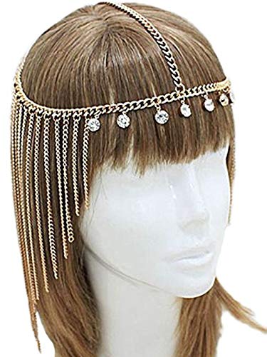 Haloty Eqyptain Sparkling Crystal Head Pieces Black Brystal Dangle Forehead Featival Vintage Head Chain Fashion Prom Costume Hair Accessories for Women and Girls