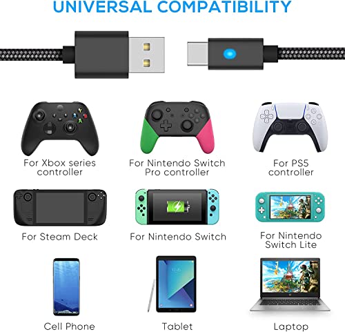 Image of TCOS TECH PS5 Controller Charging Cable USB Type C Cable 3 Meter 3 M /10 Ft Controller USB Cable Extra Long Type C USB Fast Charging Cord for Playstaion 5 PS5, Xbox Series X /S, Android Phones - Black
