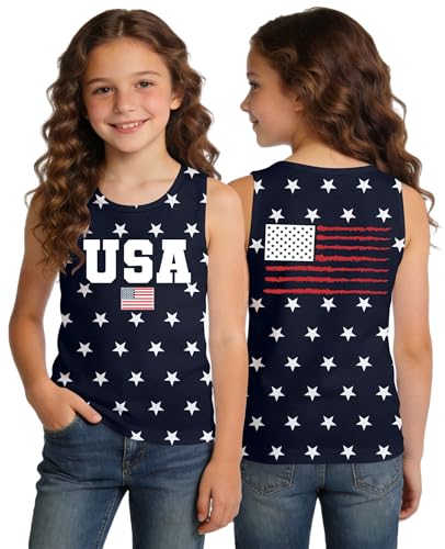 Image of Ithalt Girls 4th of July Tank Top for Kids Boys USA Patriotic Shirt American Flag Tshirt Red White and Blue Sleeveless
