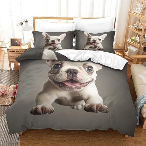 Parure de lit bouledogue français housse de couette chiot mignon en microfibre