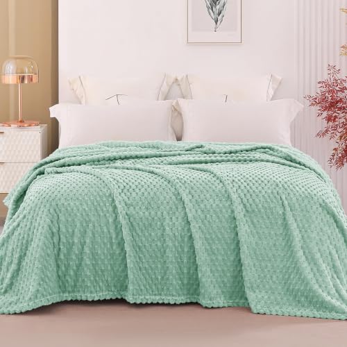 Image of Exclusivo Mezcla 3D Fleece King Size Blanket for Bed, Sage Green | Extra Soft Fuzzy Plush Lightweight Bed Blankets, Cozy Fluffy Decorative Blankets for All Seasons, 90x104 Inches