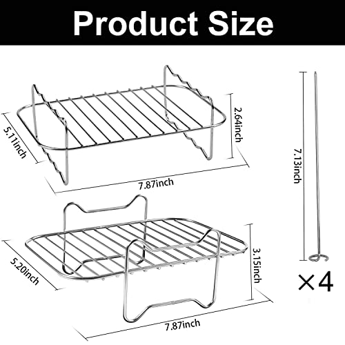 Pipihome 2Pcs Air Fryer Rack Compatible with Ninja Food Dual Zone Air Fryer [AF300UK] [AF400UK] 2 Drawers, Layered Dehydrator Racks Skewer Rack 304 Stainless Steel Dual Air Fryer Accessories