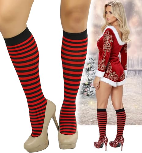Image of ToBeInStyle Women's Opaque Striped Knee High Warm Nylon Stockings Hosiery
