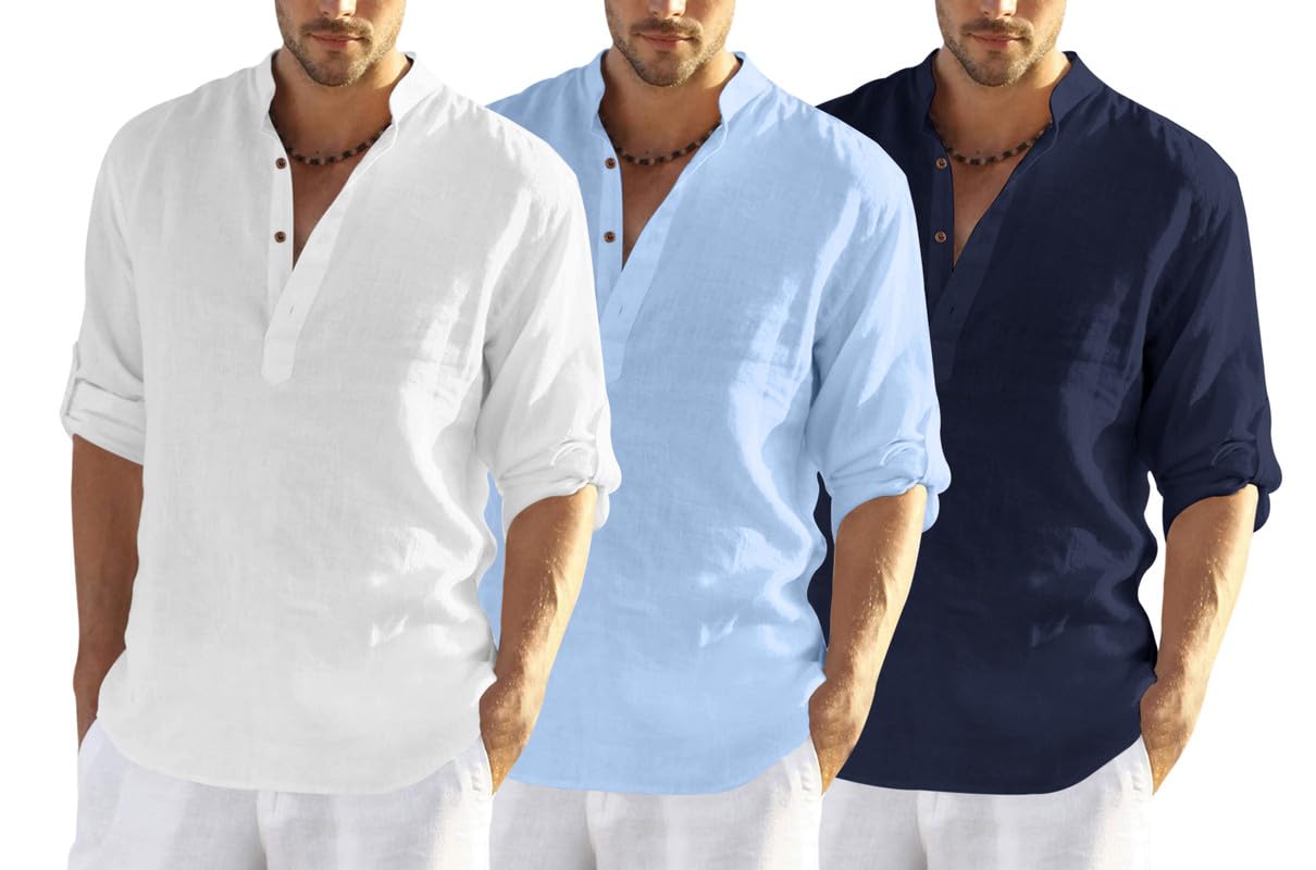 FINIVO FASHION Men’s Cotton Blend Regular Fit Full Sleeve Solid Straight Short Kurta Shirt, Combo Pack of 3 FINIVO FASHION Men’s Cotton Blend Regular Fit Full Sleeve Solid Straight Short Kurta Shirt, Combo Pack of 3
