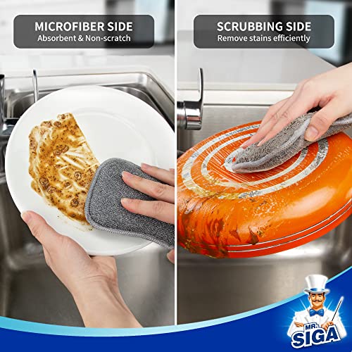 MR.SIGA Dual-sided Scrub Sponges, Dishwashing Sponges for Kitchen, 6 Pack