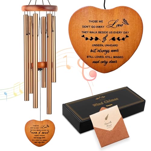 Image of Sympathy Gifts for Loss of Loved One, Memorial Wind Chimes, Funeral Bereavement Gifts Baskets, Windchimes in Memory of a Loved One Mom Dad Husband Brother - Golden