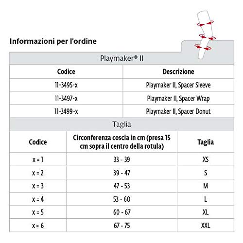 DONJOY Playmaker XPERT SLEEVE Rodillera corta (versión cerrada) con barras laterales policéntricas y anillo rotuliano – Tamaño extra grande (circunferencia del muslo 60 – 67 cm)