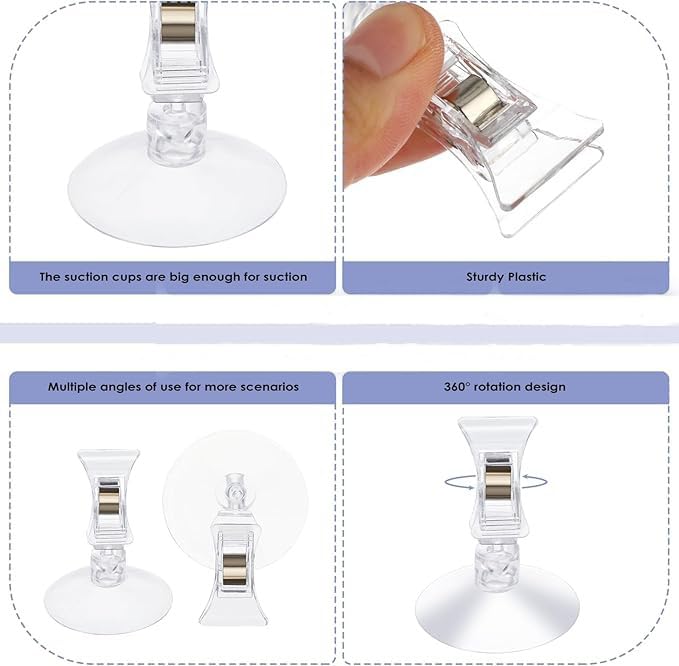 RXKFIGX 12 Pieces Strong Suction Cup Clips Multifunctional Stand Clear Clamps Wall Suction Cup Clips Suction Cup Hook Clip Holder Suction Cup Bulldog Clip Suitable for Glass Bathroom and Car - Image 2