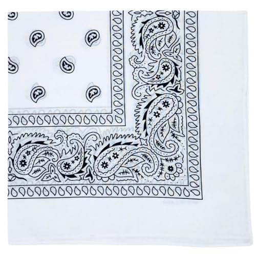 MDSTYLE 100% Cotton Bandana for Men & Women 22 x 22 Paisely Pattern Handkerchief Headband Scarf Dog (White)