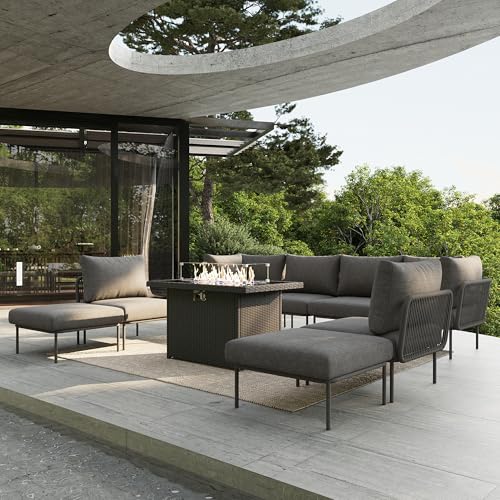 Vakollia 9 Piece Modern Outdoor Rope Wicker Sectional Patio L-Shaped