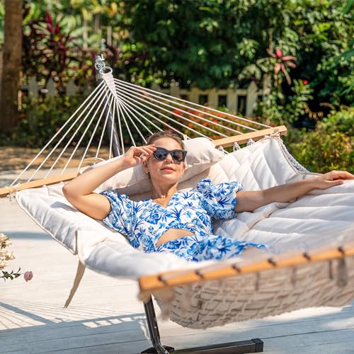 Lazy-Daze-Hammocks-2-Person-Hammock-Pad-with-Pillow-Double-Polyester-Quilted-78-x55-Replacement-Hammock-Pad-for-Rope-Hammock-Cream