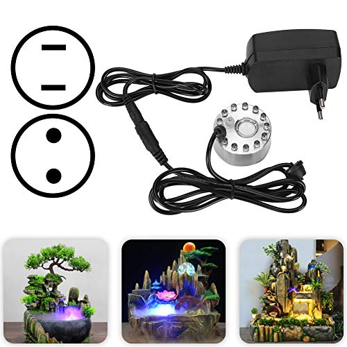 Maker Wasserbrunnen, Mini Wasserbrunnen Ornament Nebel Nebel Maker Zerstäuber mit 12 Lichtern Landschaftsdekoration für die Dekoration Ihres Teiches(1)
