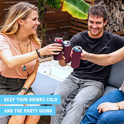 Image of Slim Can Cooler Sleeves (30-Pack) Soft Slim Can Koolie for White Claw Seltzer & Slim Beer - HTV Blanks for Vinyl Projects - Skinny Can Koolies Bulk - Tall Can Coolies for Slim Cans (Burgundy)