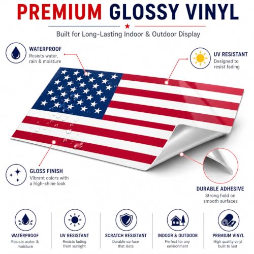 Image of American Flag Vinyl Flag Stickers, Car Decals, Waterproof Indoor Outdoor, Laptop Stickers, Car Bumper, USA Flag, 5 x 3 Inches, Set of 3