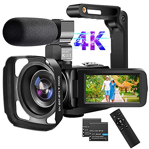 4K Camcorder Video Camera 48MP 60FPS WiFi Digital Camcorder 18X Digital Zoom with IR Night Version Vlogging Camera 3.0" IPS Touch Screen with Microphone, Lens Hood, 2 Batteries