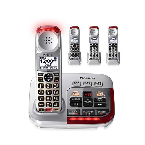 Panasonic KX-TGM450S + (3) KX-TGMA45S Amplified with Digital Answering Machine Slow Talk Control Talking Caller ID Cordless Phone- 4 Handset