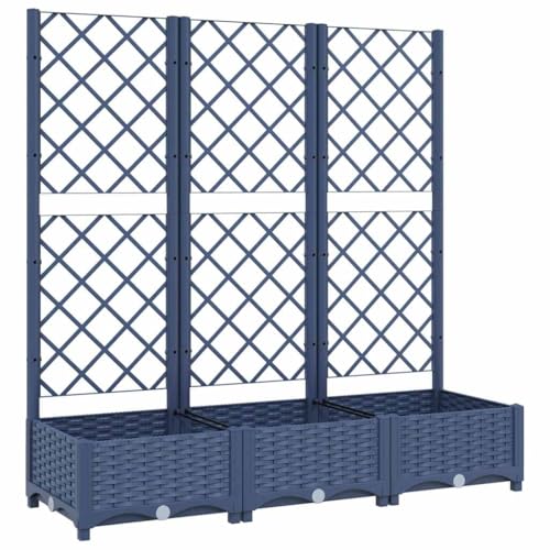 vidaXL ガーデンプランター トレリス付き ブルーグレー 120x40x121.5 cm PP, レイズドベッド, プラントポット, アウトドアプランター, 花壇, 植木鉢, 屋外プランター, トレリスプランター, ポリプロピレンプランター