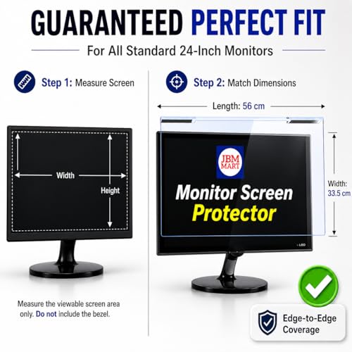 Image of JBM MART 24 Inch Monitor Screen Protector Glass | LED Monitor Guard for 23, 23.6, 23.8, 24 Inch [Non Breakable Tempered Fiber Glass Guard]- 100% Crystal Clear Transparent