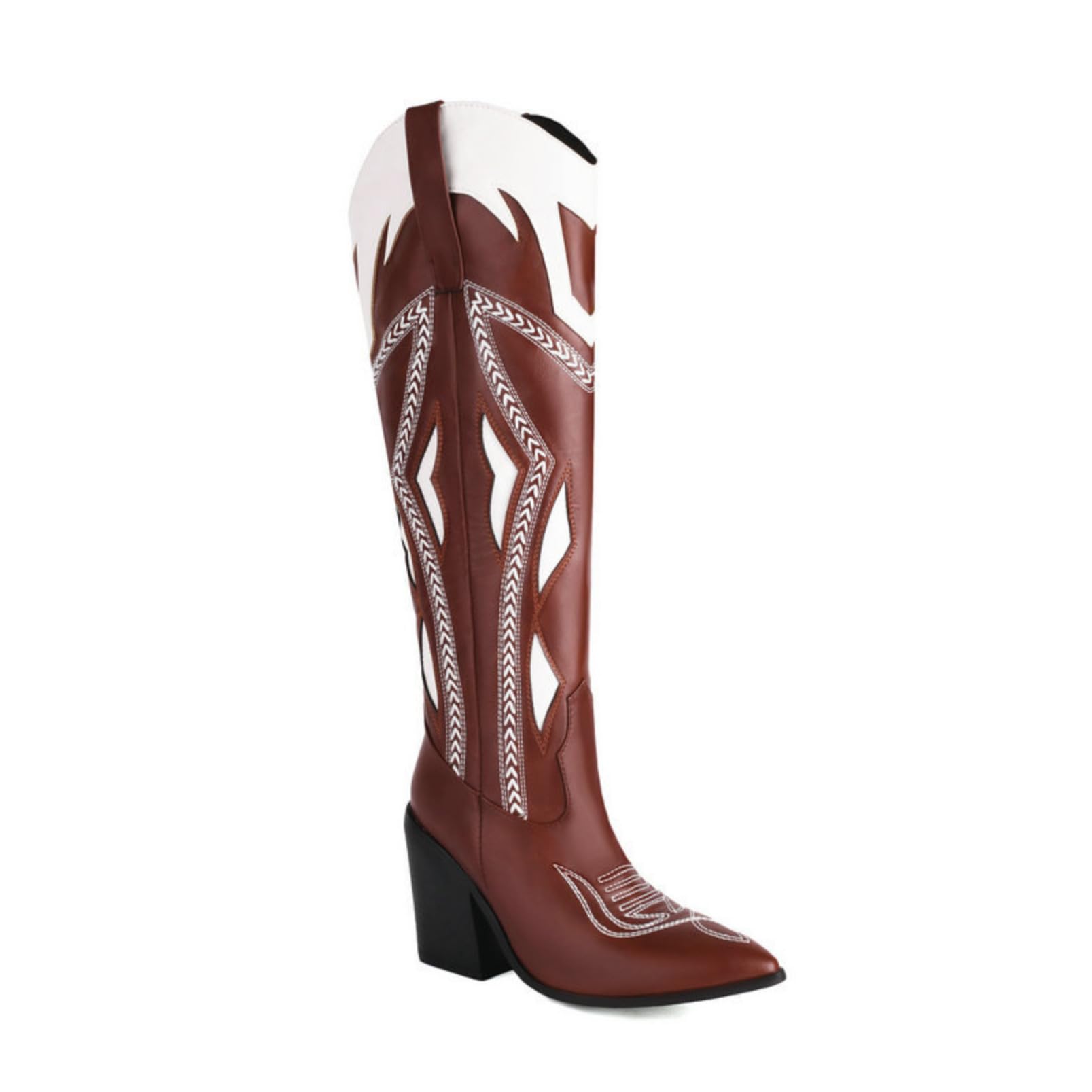 Genérico Botas Mujer Oeste Bordadas - Estilo Montar Retro hasta la Rodilla con Tacón Ancho para Confort Diario