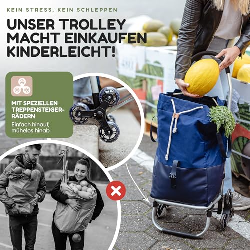 TrayTrol Einkaufstrolley klappbar mit Treppenläufer - Einkaufen ohne Schleppen - Einkaufswagen, Einkaufsroller, Trolley Shopper, Einkaufstasche Rollen, Hackenporsche, Shopping Trolley Bag (blau/blau) – Bild 3