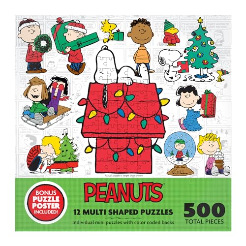 RoseArt - Mini Shaped Multipack - Peanuts Holiday Friends - 500 Piece Jigsaw Puzzle for Adults