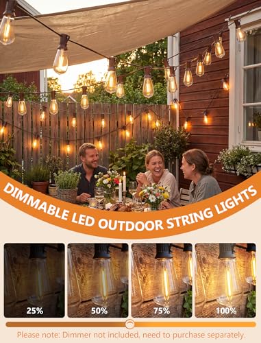 Image of 20FT ST40 LED Outdoor String Lights, Vintage Edison Patio Lights with 22 Shatterproof Bulbs, Waterproof Hanging Outdoor Lights for Backyard Porch Deck Bistro Garden, Warm White 2700K, Brown Wire