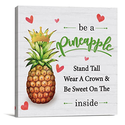 Positive Summer Canvas Prints Wall Art Decor Desk Sign Be A Pineapple Quote Poster Painting Framed Artwork 8 X 8 Inch Girl Daughter Room Home Office Shelf Wall Decoration #TOP11