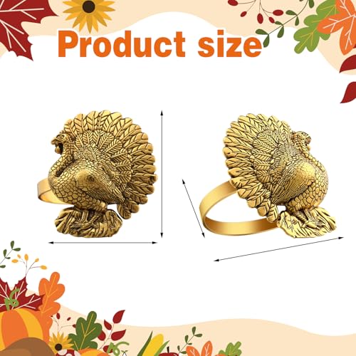 Willbond JIZH-WILLBOND-3439 12 Pcs Turkey Bird Gold Napkin Ring Thanksgiving Turkey Napkin Ring Fall Metal Napkin Holders Gold Serviette Buckles thumb #1