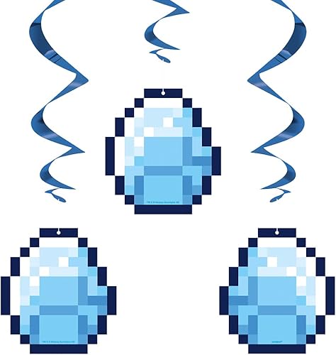 Decoraciones de remolinos colgantes multicolor de Minecraft (26 pulgadas), 3 unidades, decoración de fiesta emocionante y vibrante, perfecta para