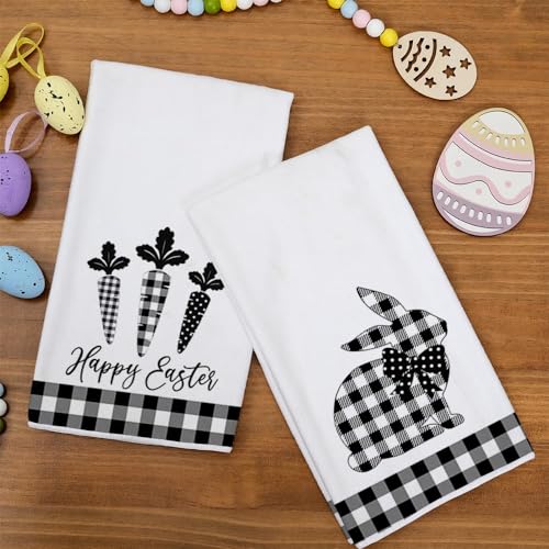 Arkeny Easter Kitchen Towels For Easter Decor Black Buffalo Plaid Check Bunny Dish Towels 18X26 Inch Bar Drying Cloth Carrot Hand Towel For Kitchen Bathroom Party Easter Decorations Set Of 2 thumb #6